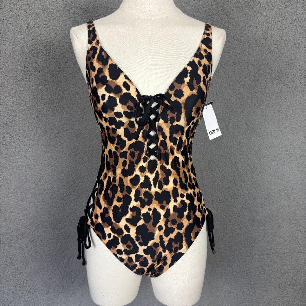 Bar III Women's Lace-up Cheetah Print Swimsuit Multicolor Extra Small NWT's.